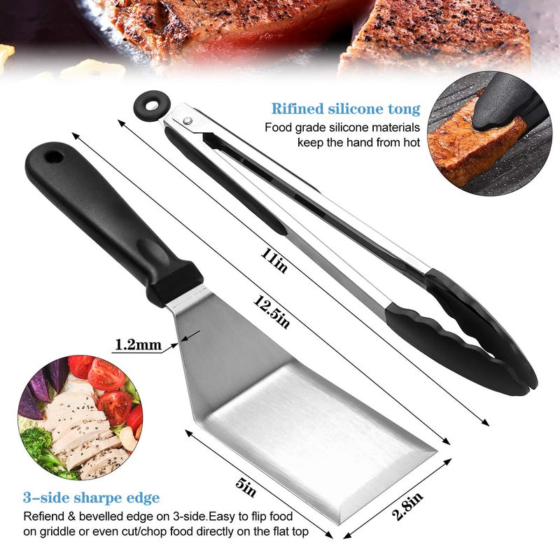 KITOOLBASE Flat Top Griddle Accessories Set for Blackstone and Camp Chef, Professional Grill Spatula Set with Burger Spatulas Scraper, BBQ Tool Griddle Utensils Kit for Men Outdoor Flattop Grills Cooking (Black) - Image 4